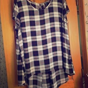 Torrid plaid high - low short sleeve blouse